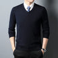 Men's Sweater Fashion Solid Color Warm Sweater Business Casual Heart Neckline Sweater Pullover Men