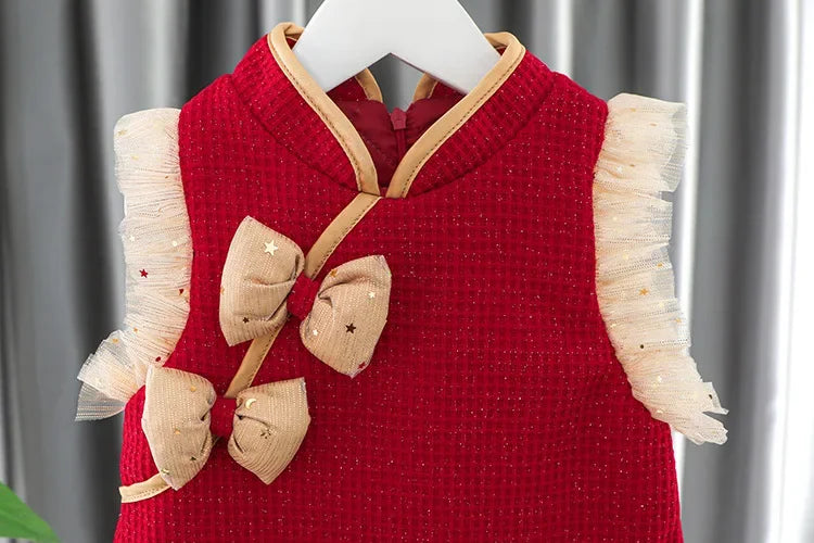 Toddler Baby Girls Dress Autumn  Winter Kids Red Christmas New Year Plush Warm Dress Infant Clothing Set Top+ skirt For 1-4 Years