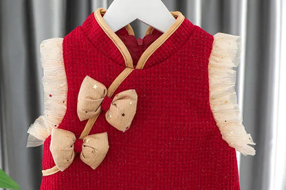 Toddler Baby Girls Dress Autumn  Winter Kids Red Christmas New Year Plush Warm Dress Infant Clothing Set Top+ skirt For 1-4 Years