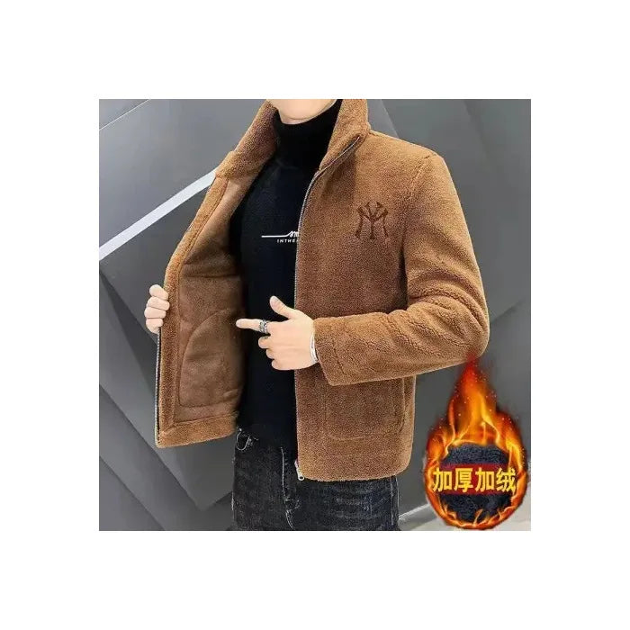 2025 New Hot Selling Autumn/winter Fashion Men's Imitation Lamb Wool Jacket With Collar Thick Wool Jacket Men's Top Coat