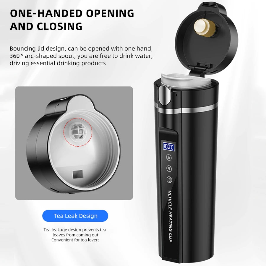 450ml Smart Car Heated Mug 12V24V Pop-up Lid Touch Screen Temperature Control Stainless Steel Portable Travel Thermal Coffee Mug