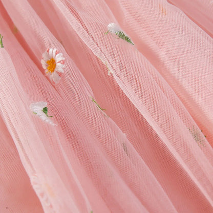 Hot New Baby Girl clothes High Quality Flower Embroidery Halter Mesh Little Girls Dress Cute Baby Dress Sweet Princess Frock