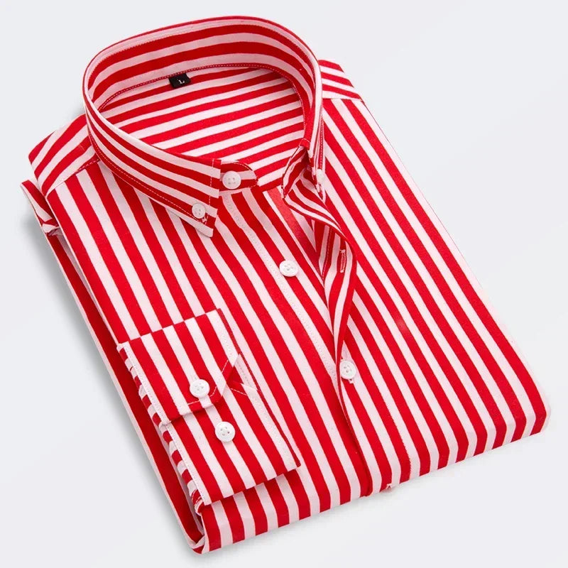 Brand New Men Shirt Male Dress Shirts Striped Men's Casual Long Sleeve Business Formal Plaid Shirt camisa social