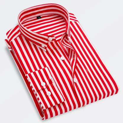 Brand New Men Shirt Male Dress Shirts Striped Men's Casual Long Sleeve Business Formal Plaid Shirt camisa social