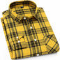 Men's Slim-fit Casual Brushed Flannel Contrast Plaid Shirt Single Patch Chest Pocket Comfortable Soft Long Sleeve Gingham Shirts
