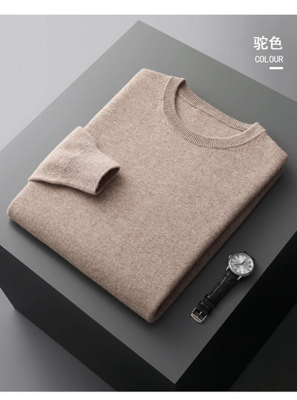 100% merino cashmere sweater men's round neck pullover business casual fashion top knitted loose men's Jacket