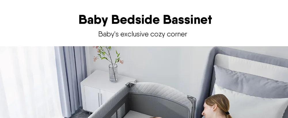 4 in 1 Baby Bassinet, Pack and Play, Bedside Crib Sleeper, Diaper Changer - Comes with Mattress, Mosquito Net Bottom Storage