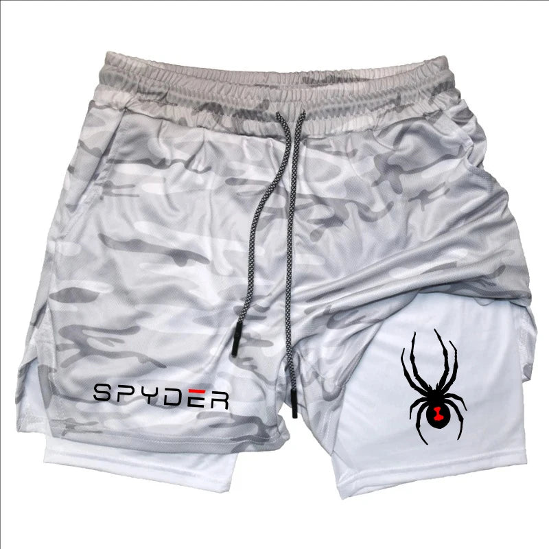 Y2K Performance Shorts Men Spider Printed GYM Casual Sports Compression Shorts Workout Running Mesh 2 In 1 Sport Short Pants