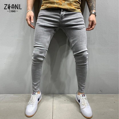 Men's Stretchy Ripped Skinny Embroidered Jeans Men's White Pants Destroyed Hole Slim Fit Denim High Quality Hip Hop Men trousers