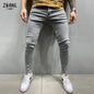 Men's Stretchy Ripped Skinny Embroidered Jeans Men's White Pants Destroyed Hole Slim Fit Denim High Quality Hip Hop Men trousers