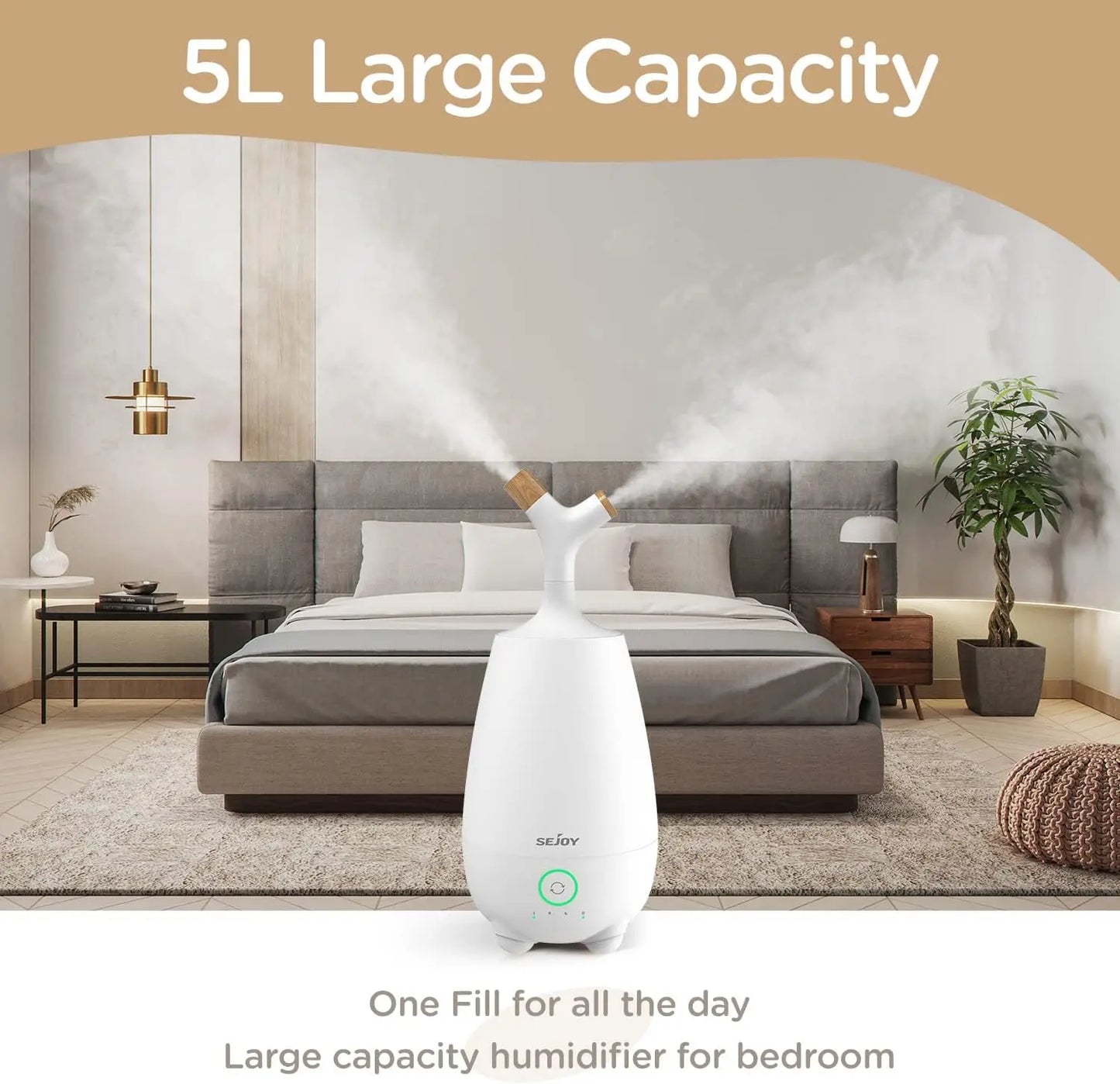 SEJOY Humidifiers for Large Room 5L Ultrasonic Cool Mist Humidifier for Bedroom Ultra Quiet Top Fill Air Humidifier for Baby