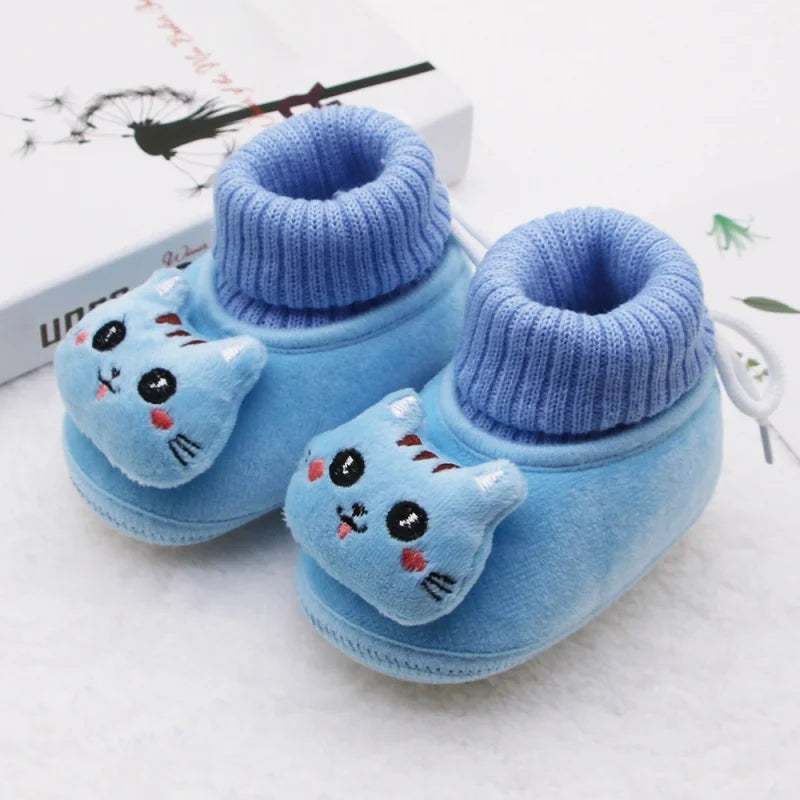 Winter Warm Newborn Baby Boy Girl Boots Cute Bear Soft Toddler Shoes First Walkers Anti-slip Booties Infant Fur Snow Boots 0-18M