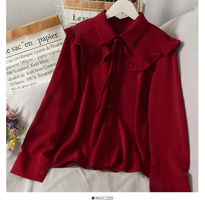 Women Sweet Shirts Cute Tops Peter Pan Collar S-3XL Loose Fashion Temper Minimalist Lolita French Elegant Clothes Trendy 5-Color