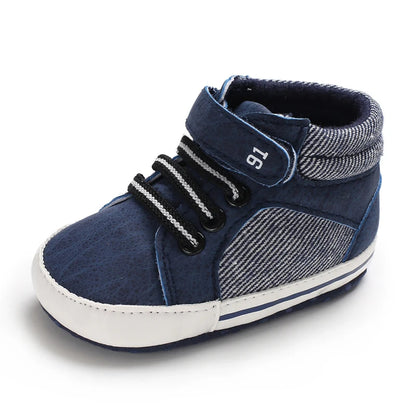 Lucky Blue Newborn Infant Toddler Boy Girl Casual Breathable Soft Cloth Bottom  Anti-slip PU Leather First Walkers Canvas Shoes