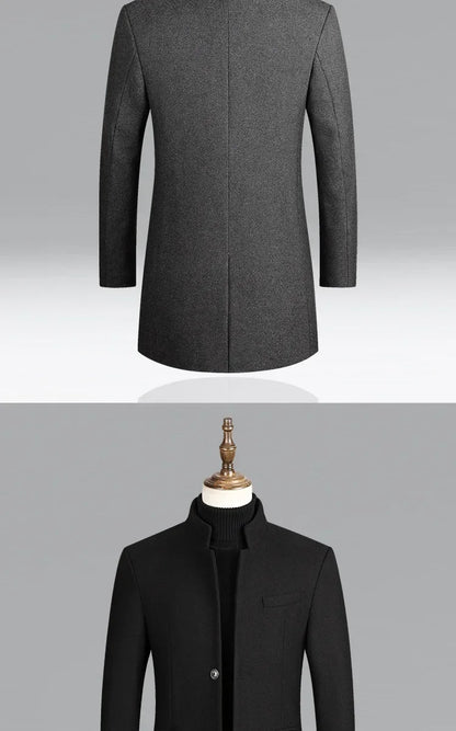 Men's Autumn Winter Long Woolen Coats Men's Business Office Casual Slim Solid Wool Windbreaker Thicken Warm Trench Jacket