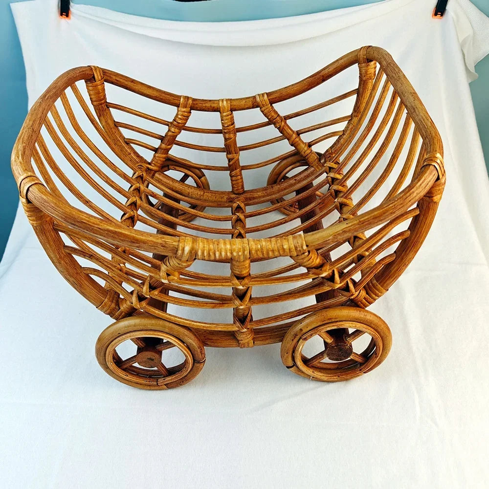 Original Baby Rattan Cart Basket Newborn Photography Props Trolley Baby Crib Newborn Photography Chair Stroller Prop Fontography