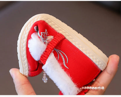 Kids Princess Embroidery Shoes Girls Winter Warm Cotton Shoes Traditional Chinese Style Children Hanfu Performance Flats Shoes