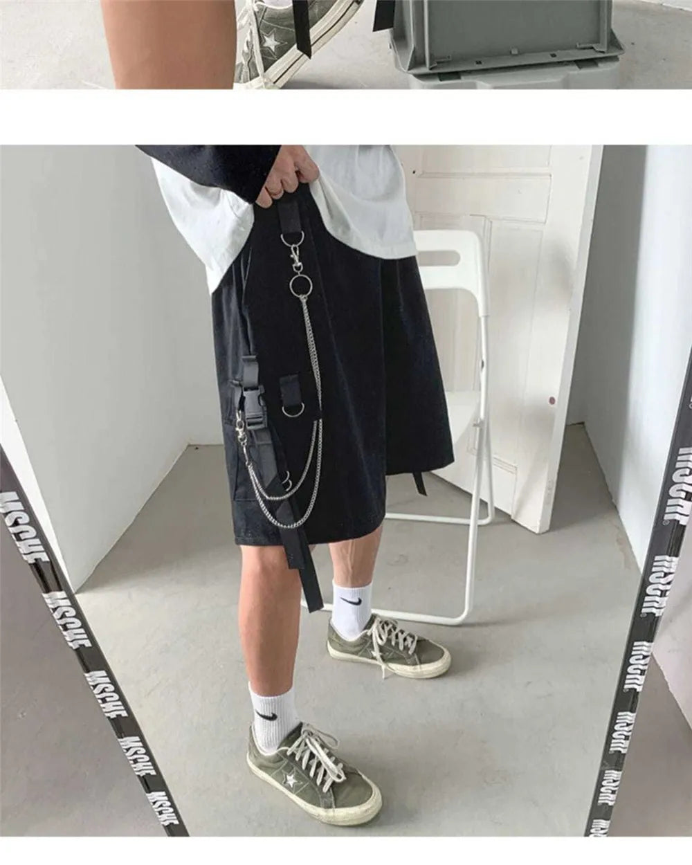 Loose Summer Black Gargo Shorts Men Gothic High Street Pants Funny Slim Fit Shorts Trousers Fashion Mens Cargo Hip Hop Shorts