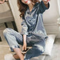Women Satin Long Sleeve Pajama Set Lapel Top And Pants Solid Pajamas Loungewear 2025 New Arrival Drop-shipping