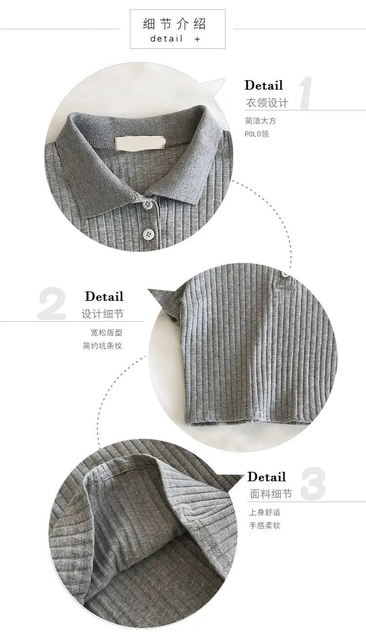 Women Knit School Polo Neck Cropped Shirt Summer Short Sleeve Youthful Solid Color Crop Top Female Basic Blouse Lady Pullover