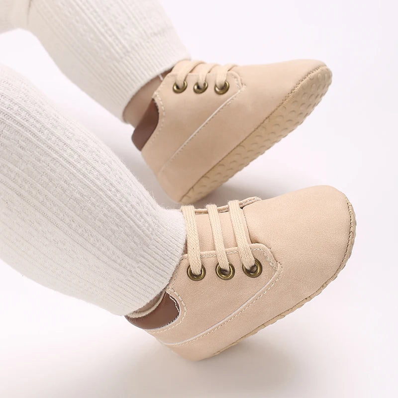 Fashionable 0-18M Boys and Girls' Shoes Classic Solid Color Leather Bottom Anti slip Preschool First Step Casual Sports Shoes