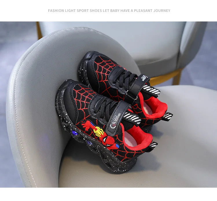 LED Casual Sneakers Red Black For Spring Boys Cartoon Mesh Outdoor Shoes Children Lighted Non-slip Shoes Size 21-30
