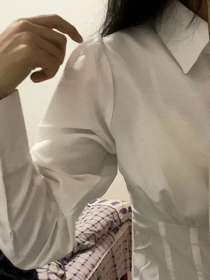 White Shirts Women Slim Sexy Girls All-match Preppy Style Long Sleeve Tops Casual Fashion Girls Classic Camisa Feminine