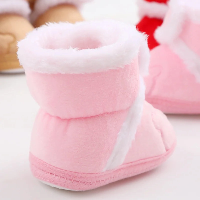 Winter Snow Baby Boots Cute Bear Warm Fluff Balls Indoor Soft Sole Infant Newborn Toddler Baby Shoes 0-18M