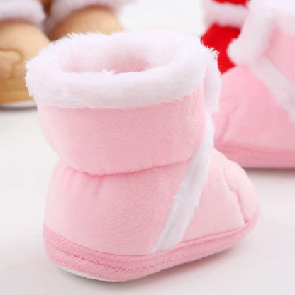 Winter Snow Baby Boots Cute Bear Warm Fluff Balls Indoor Soft Sole Infant Newborn Toddler Baby Shoes 0-18M