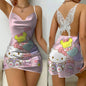 Mini Dress Pajama Skirt Hello Kitty Sexy Dresses Off Shoulder Bow Knot Satin Surface Women's Fashion Summer 2024 Short Party Lace