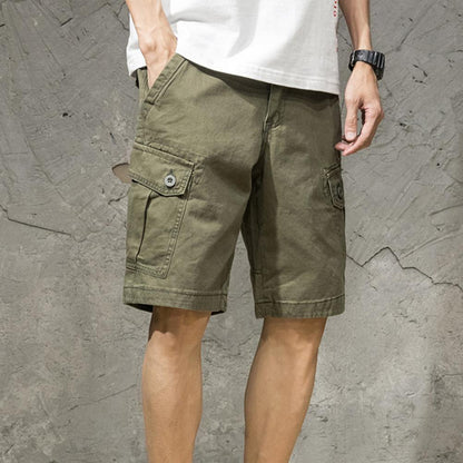 Multi Pockets Button Flying Summer Shorts Mid Rise Solid Color Straight Cargo Shorts Streetwear