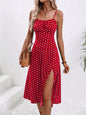 2025 Summer Sexy Spaghetti Straps Dress Women Fashion Polka Dot Print Sleeveless Slit Dress Boho Casual Beach Midi Dresses