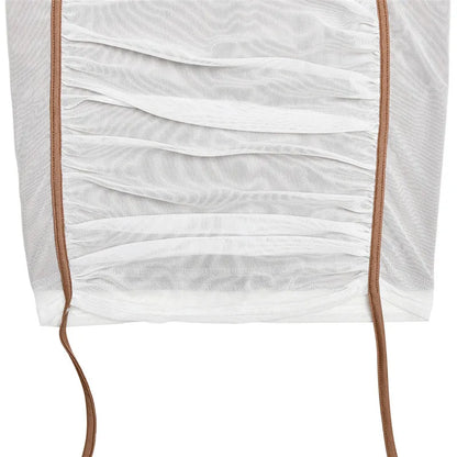 Diagonal Collar Long Sleeve Midi Dress For Women Two Layer Mesh Backless Ruched Bodycon Club Party Sexy Long Dress