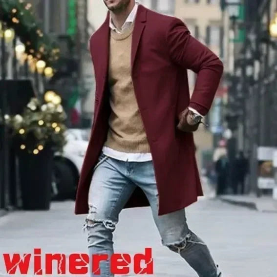 Men's Windbreaker Woolen Blend Coat Autumn Winter Fashion Solid Color Single Breasted Male Pea Coat Large Size Trench