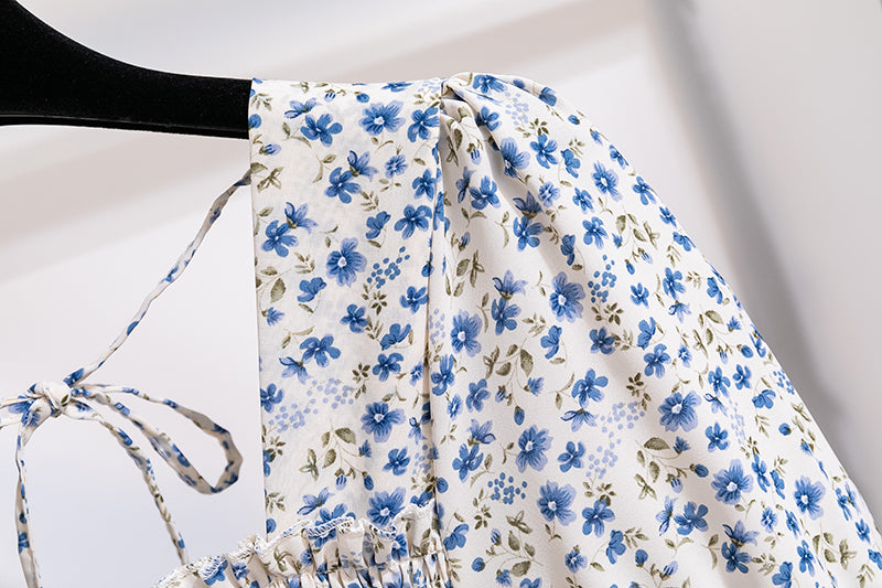 Summer Pleated Women Chiffon Dresses Casual Beach Holiday Short Sleeve Square Collar Woman Midi Dress Bohemian