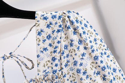 Summer Pleated Women Chiffon Dresses Casual Beach Holiday Short Sleeve Square Collar Woman Midi Dress Bohemian