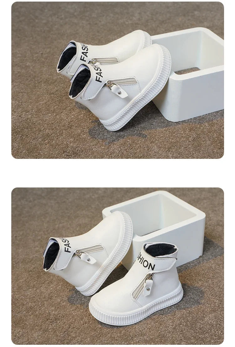 Kids Leather Boots Children Short Sport Boots Side Zipper Round-toe Classic Solid Color Non-slip Boys Girls Fashion Boots 2025