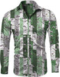 Fashion Irregular Plaid Flower Print Men's Long Sleeve Shirt Casual Party Street Hawaiian Polo Collar Shirt