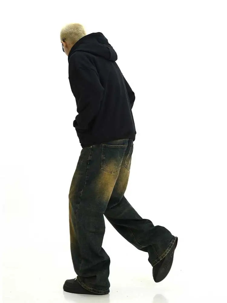 REDDACHiC Plus Size Green Wash Baggy Jeans Men Adjust-waist Wide Leg Casual Pants Vintage Y2k Trousers Biker Moto Streetwear