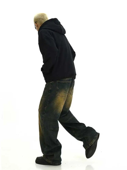 REDDACHiC Plus Size Green Wash Baggy Jeans Men Adjust-waist Wide Leg Casual Pants Vintage Y2k Trousers Biker Moto Streetwear