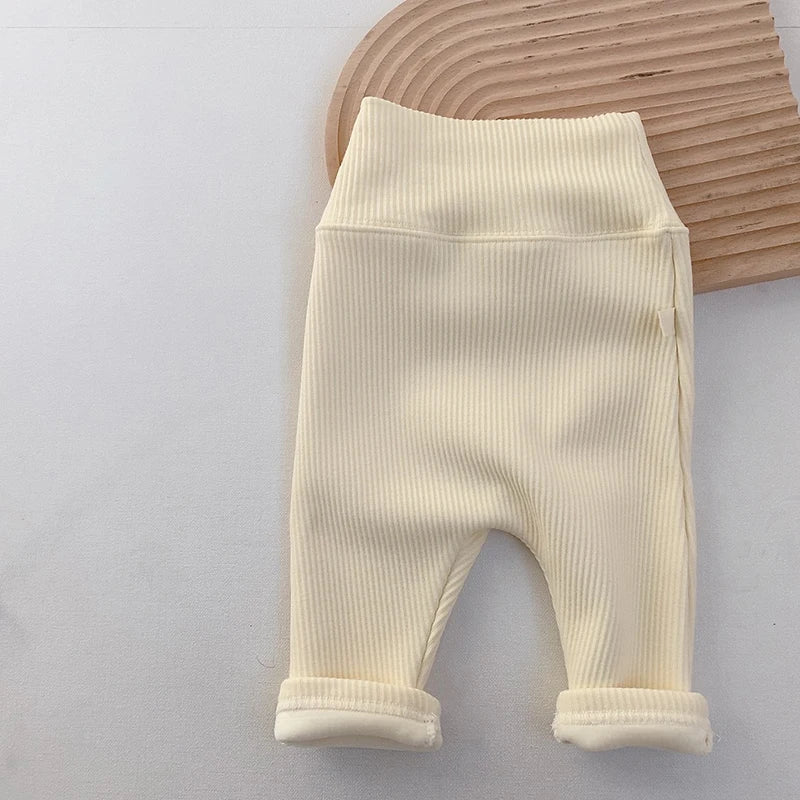 MILANCEL Baby Leggings Toddler High Waist Fleece Thermal Trousers Infant Solid Color Pants