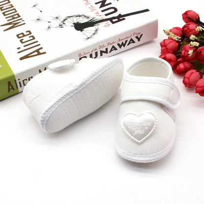 Infant Baby Girls Flats Letter Printing Love Pattern Soft Sole Non-slip Flower Princess Wedding Dress Walking Shoes for Newborn