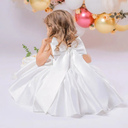 Toddler Baby Girls Summer Big Bow Baptism Dresses for Birthday Party Wedding Dress Children Costumes Princess Fluffy Prom Gown