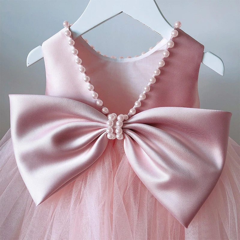 Toddler Baby Girls Dress Bow Baptism Dress for Girls 1 Yrs Birthday Party Wedding Beading Dress Formal Occasion Tutu Fluffy Gown