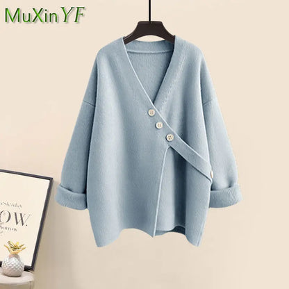 Women's Spring Autumn New Casual Matching Set Korean Elegant Irregular Knit Sweater+ Loose Wide Leg Pants Two Piece Female Suit