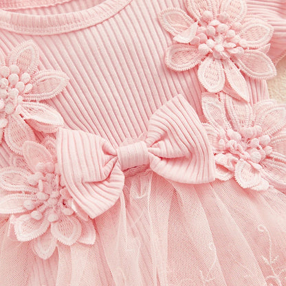 Infant Baby Girl Lace Romper Baby Tulle Dress Romper Flowers Bodysuit Spring Summer Festival Clothes with Headband