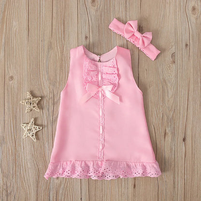 New Maxi Bow Dress+ headband Set Newborn Baby Girl Sleeveless Outfit Bowknot Ruffle Red Clothes Baby Summer Dresses For Girls