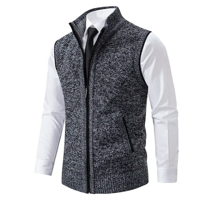Vest Men Knitted Sleeveless Sweater Jacket Wool Velvet Zipper Cardigan Turn-down Pullovers Turtleneck Sweater coat Knit Waistcoat