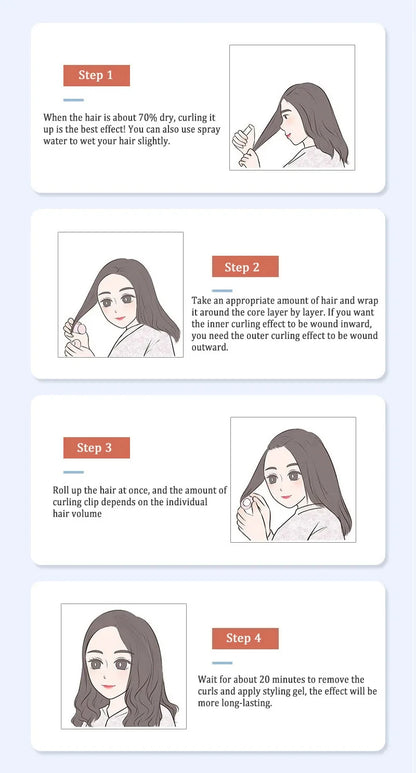 6pcs Hair Rollers Heatless Hair Curlers No Heat Hair Bangs Volume Self-adhesive Hook Curlers DIY Styling Tools & Accessories