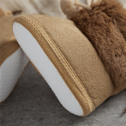 Suefunskry Toddler Baby Girls Boys Boots Winter Warm Soft Sole Fluffy Lace up Boots Cute Plush Pom Decoration Non Slip Shoes